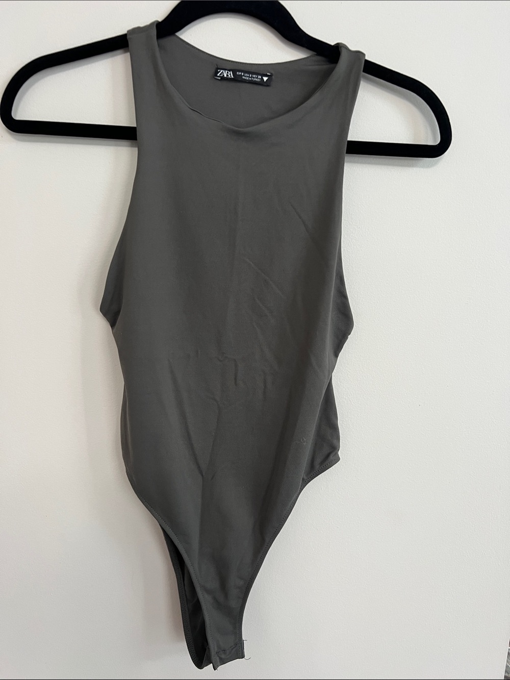 ZARA Olive Gray Scoop Neck Bodysuit, Size S